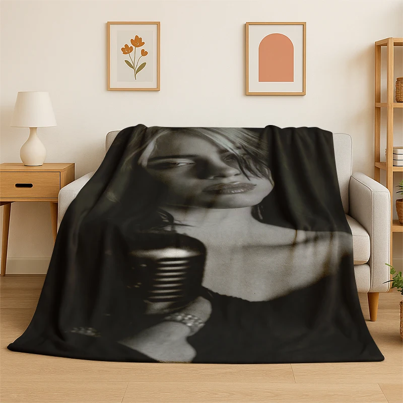 3D Billie Eilish Sängerin Star Flanelldecke, weiche, warme Überwurfdecke für Schlafzimmer, Wohnzimmer, Bett, Reisen, Camping, Picknick, Geschenk