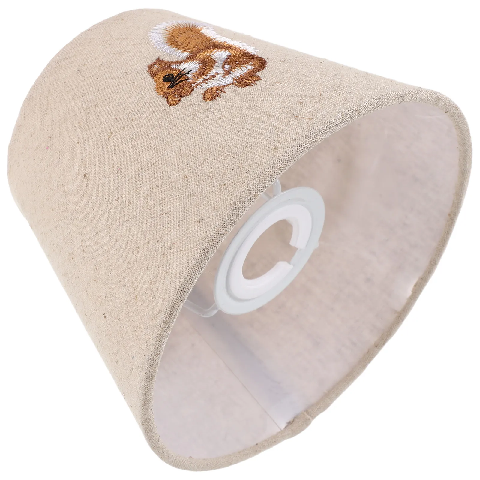 Linen Embroidered Lampshade Drum Lamp Shade Squirrel Embroidery E27 E14 Lamp Cover Fabric Light Shade Bedroom Living Room