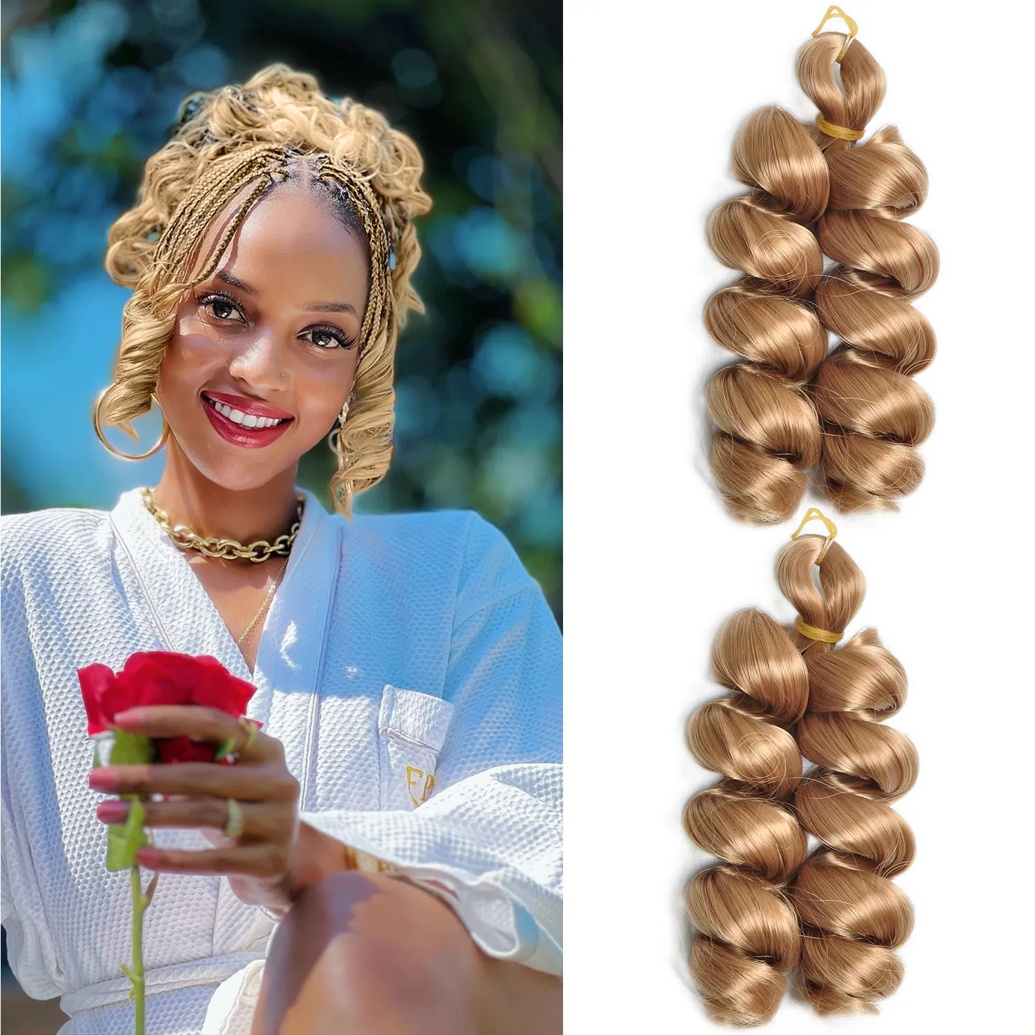 

Synthetic French Curls Braiding Hair Extensions Loose Wave Spiral Curl Braids Ombre Brown Blonde 12inch Pre Stretched Hair