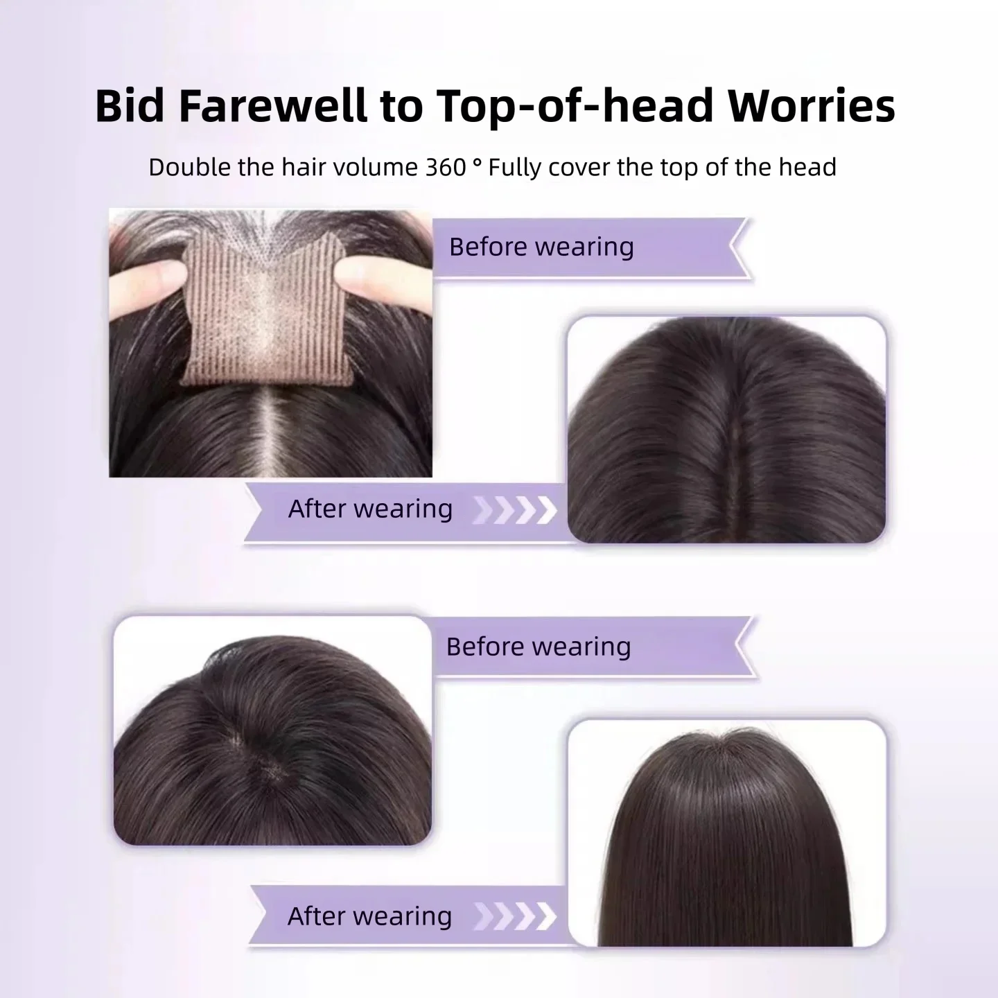 Women's Upgraded Human Hair Topper with Invisible Lace Edge No Clips Needed Magic Paste Hair Piece for Hair Loss Coverage