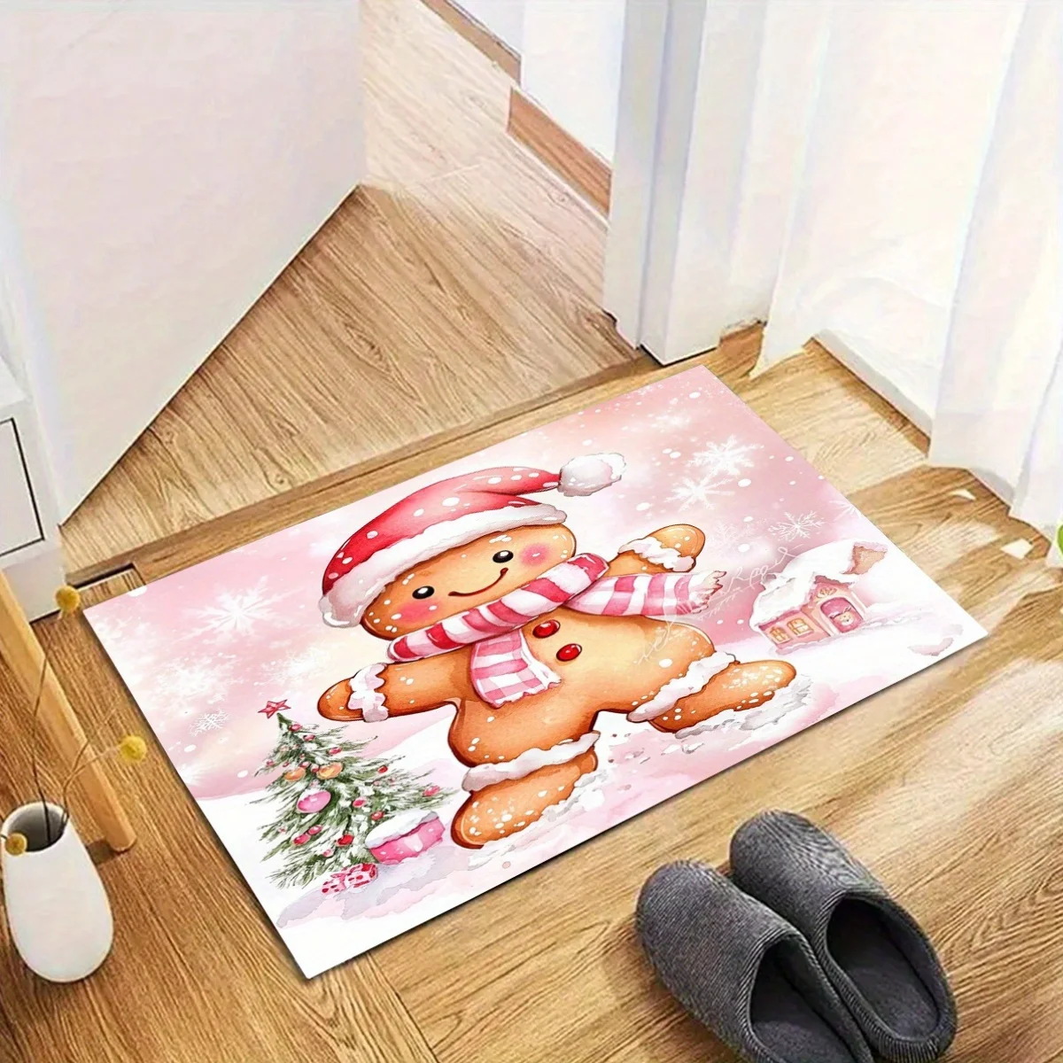 

Christmas Pink Gingerbread Man Print Doormat Bathroom Non-silp Pad Suitable for Living Room Entrance Decorative Accessories Rugs