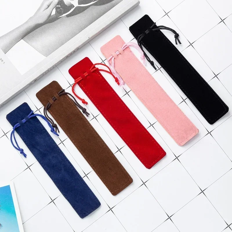 5pcs Drawstring Bag Style Pencil Bags Solid Color Soft Fabric Protective Bag Student Gift Pen Packing Material