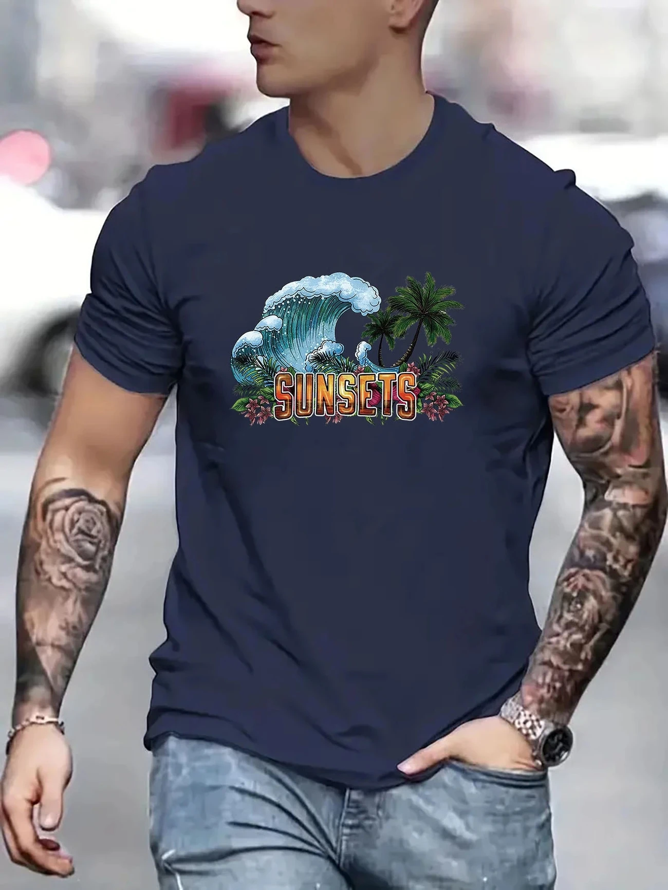 2025 صيف جديد الرجال 100% القطن قصير الأكمام إلكتروني الطباعة تصميم عادية تنفس أعلى الرياضة في الهواء الطلق اللياقة البدنية تي شيرت