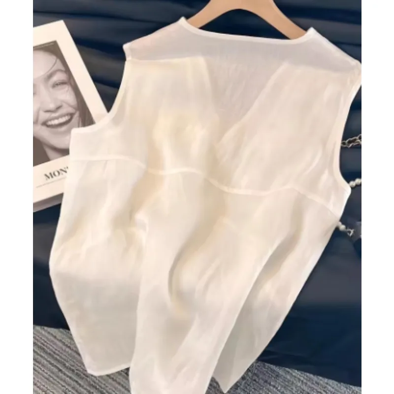 Solid Color Embroidery Beaded V-Neck  Women Tank Top Sleeveless Summer New Style Fashionable And Elegant Top Women Clothing