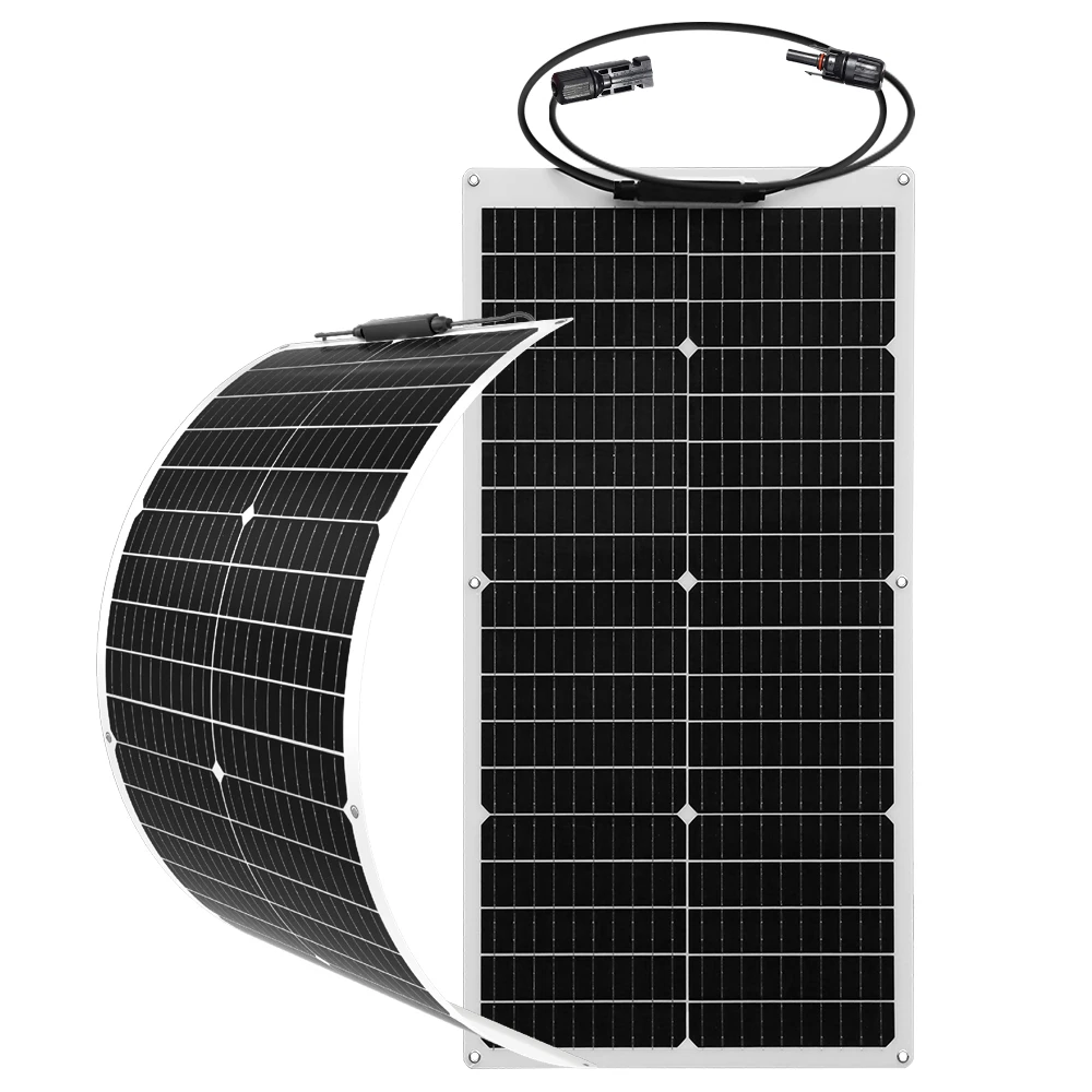 

Flexible Solar Panel 50W 100W Ultra-Flexible Bendable Mono Off-Grid Charger for Marine RV Cabin Van Car Boat Curve Surfaces