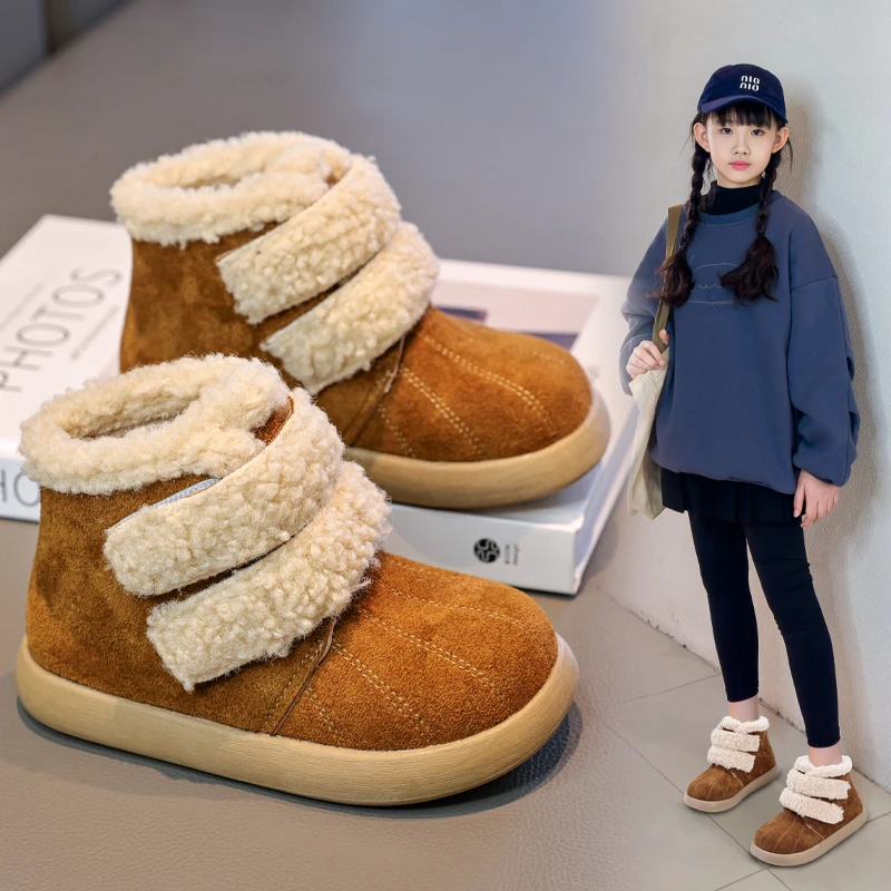 

Children's Velvet Cotton Shoes Winter New Style Children's Snow Boots Girls' Warm Fury Shoes, kids cotton padded shoes