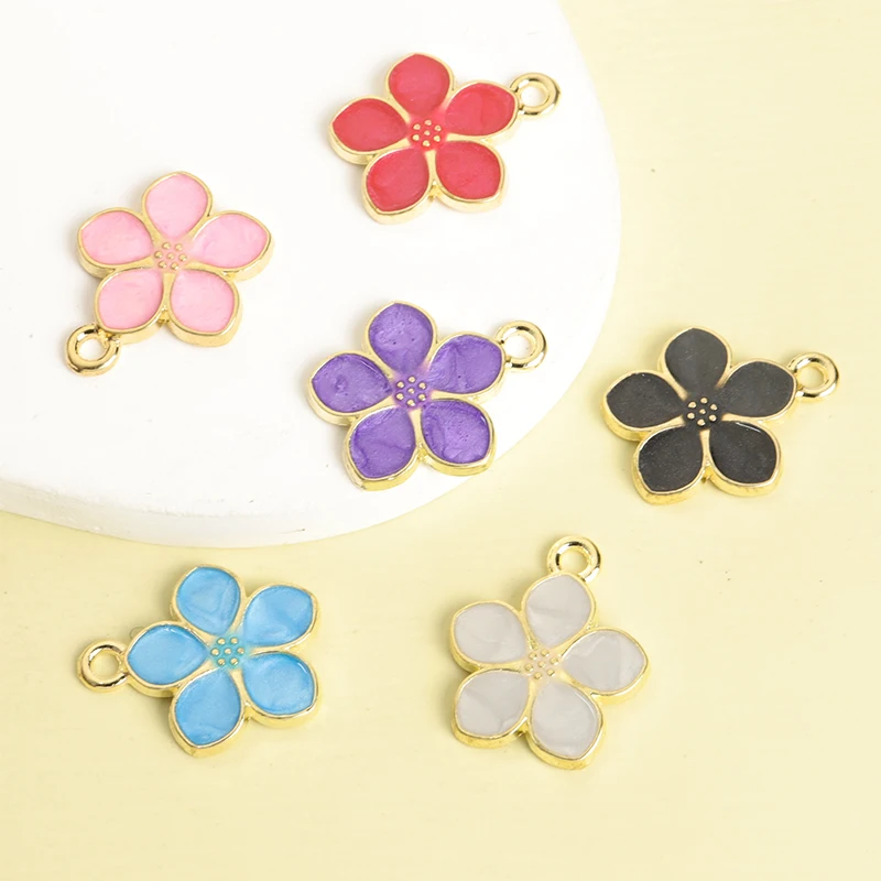 10pcs Colorful Sakura Styling Enamel Charms for Sweet Jewelry DIY Necklace Earrings Phone Chain Flower Pendant Accessories