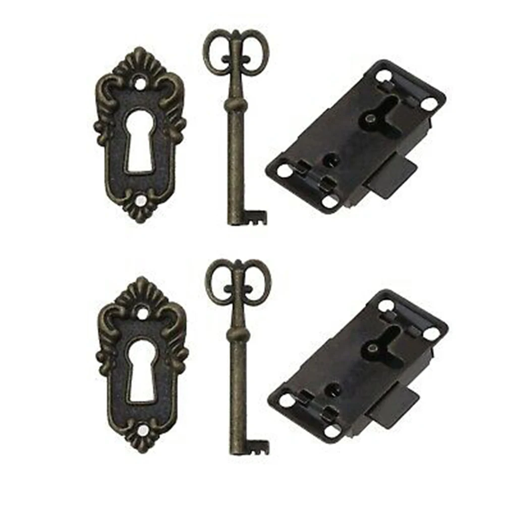 Set Cabinet Door Locks 2 X Antique Bronze Bronze Colour Curio Drawer Home Improvement Jewellery Box Key Vintage