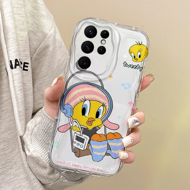 Cute Cartoon Tweety Bird Phone Case For Samsung Galaxy S25 S24 S23 S22 Ultra Plus S24 FE A73 A72 A55 A54 Non-Slip Silicone Cover