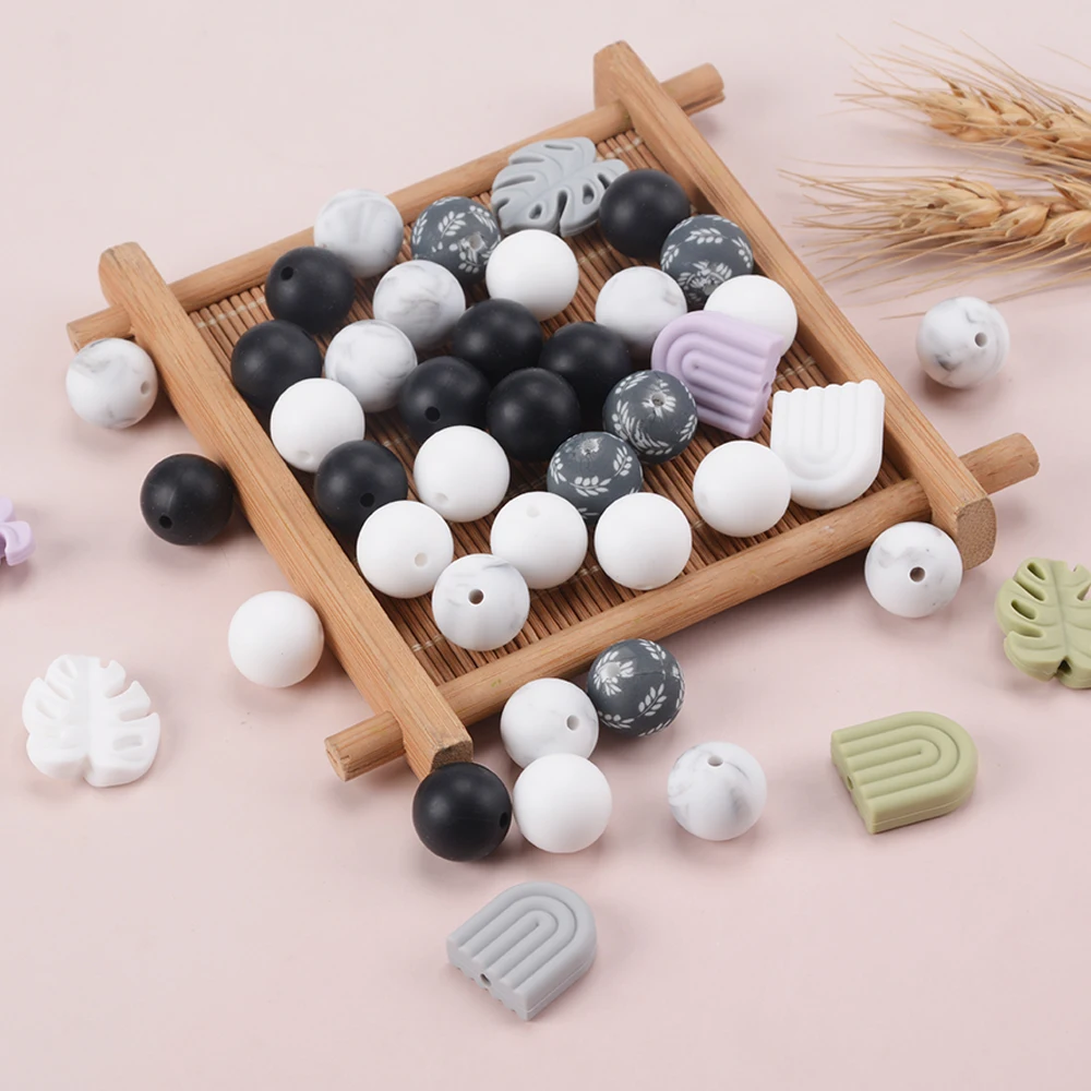 LOFCA Arch Shape loose silicone safe Round teeth Jewelry Treasure Flower Teething beads DIY Chew color baby teething BPA free