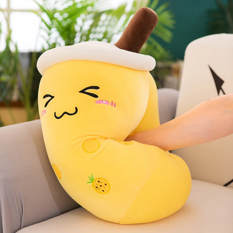 Kawaii Boba Fruit Bubble Tea All Series Cartoon Plush Toy Stuffed Animals Cute Food Milk Tea Soft Toys Room Decor Pillow Gifts