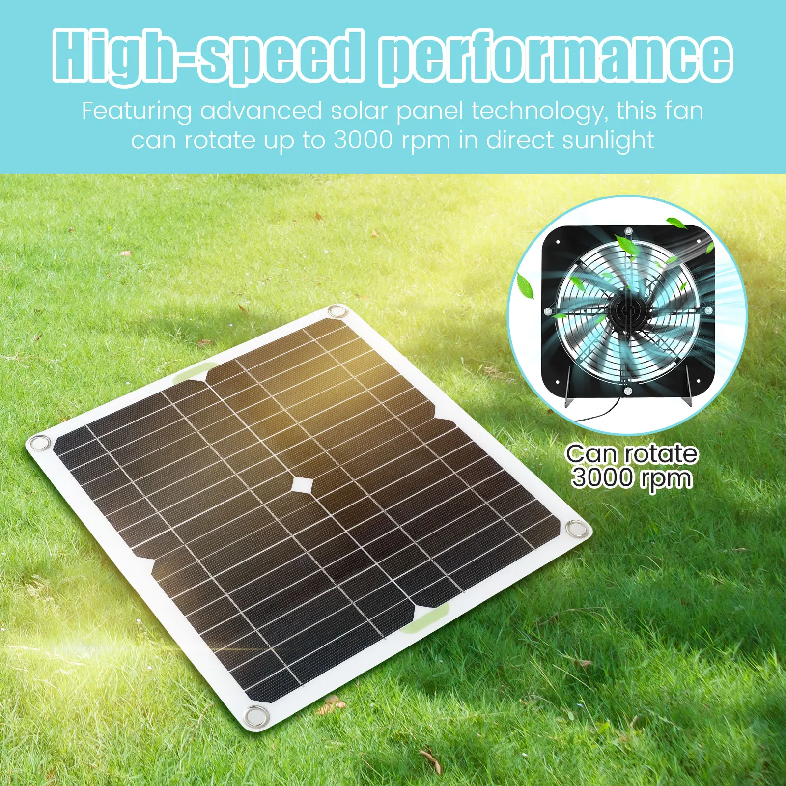 Solar Panel Fan Kit 13.5in 100W Waterproof Solar Powered Exhaust Fan 3000rpm Auto Adjustable Cooling Chicken Coop Solar Fan