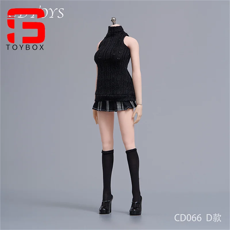 cdtoys cd066 Escala 1/6, chaleco tejido de cuello alto para estudiantes, falda JK, modelo de ropa apto para cuerpo de figura de acción de soldado femenino de 12 pulgadas