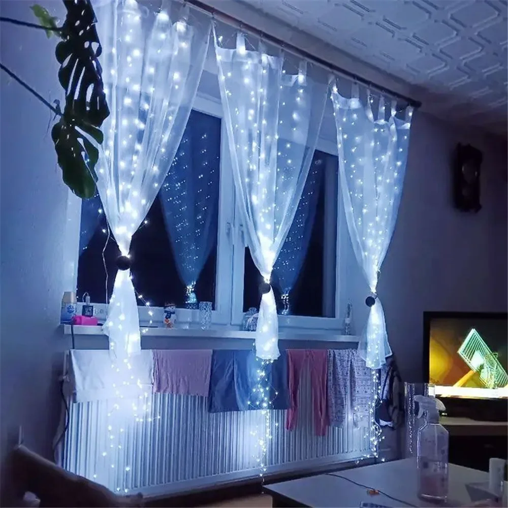 LED Curtain String Fairy Lights Battery Box Christmas Garland Christmas New Year 2027 Wedding Home Room Patio Party Decor Lamp