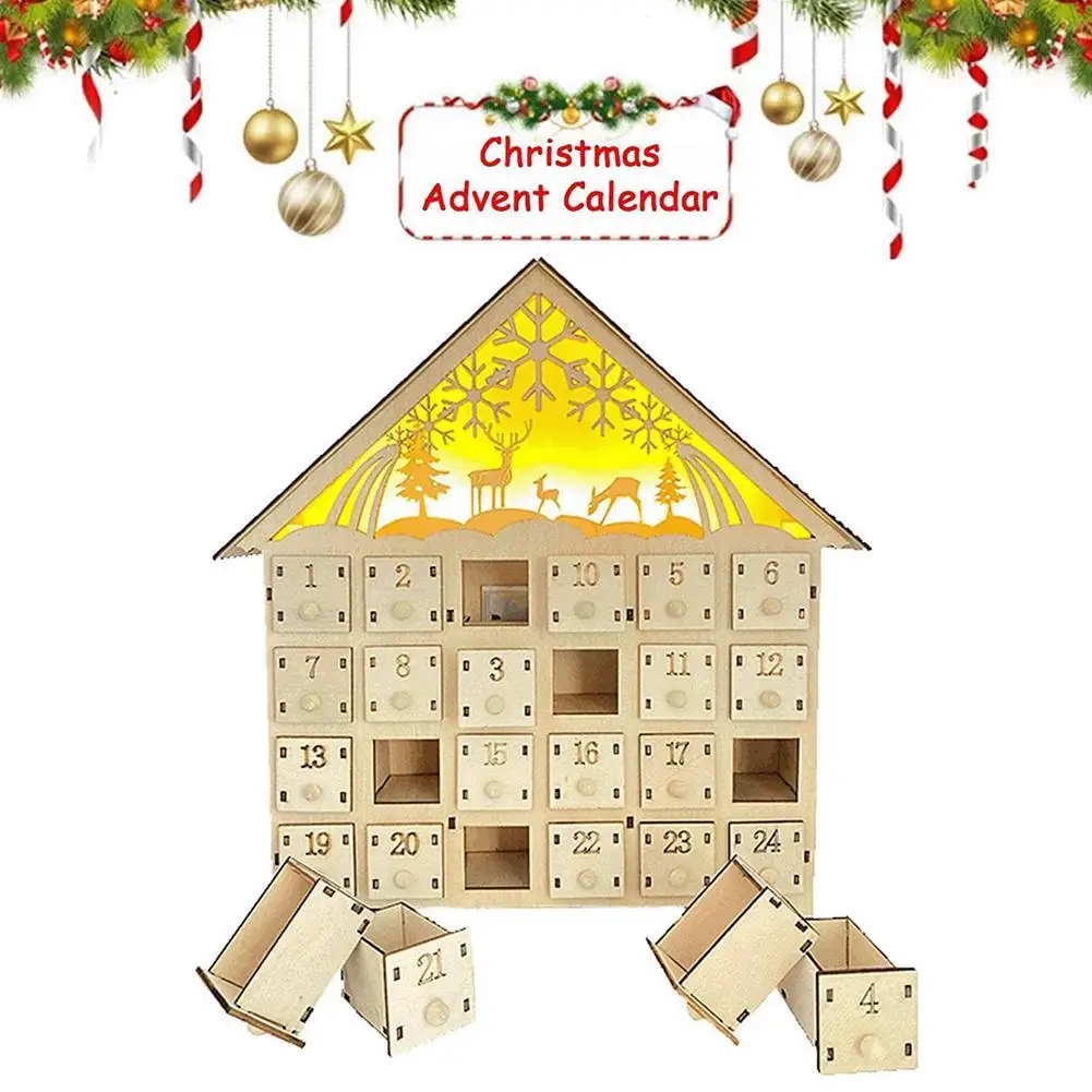 Calendario de Adviento de Navidad, decoración de cuenta regresiva de 24 días, mesa de madera desmontable reutilizable, decoración navideña