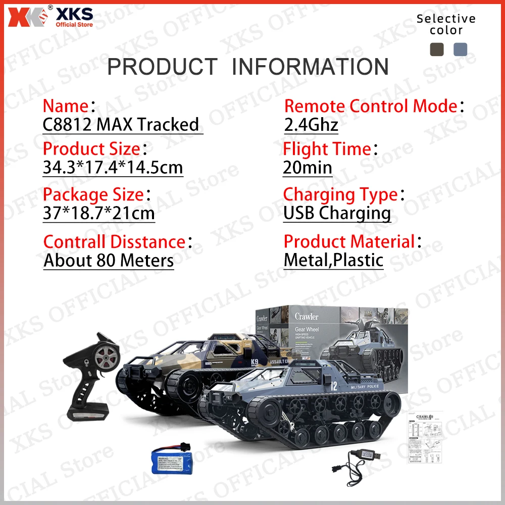 XKS JJRC C8812max rc voiture échelle réservoir sur chenilles modèle de Simulation lumière LED RCcar dérive télécommande véhicule tout-terrain garçon cadeau
