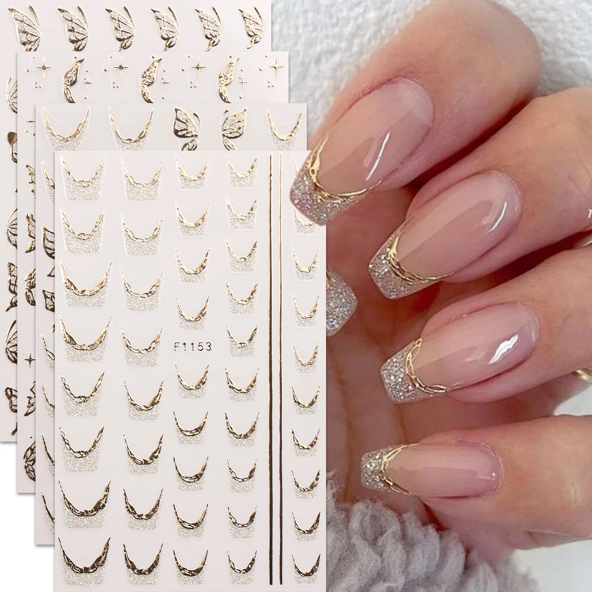 4 Uds. De pegatinas con purpurina para manicura francesa, mariposas, calcomanías artísticas para decoración de uñas, fácil de aplicar, bricolaje, regalo,