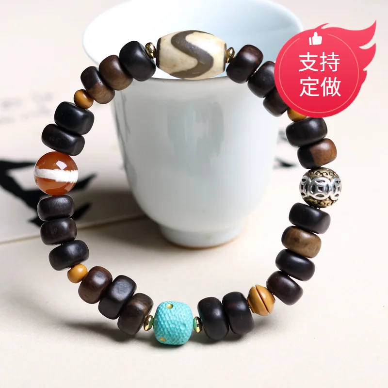 Dalag Agarwood Free Form Bead Bracelet Tibetan Style Tiger Tooth Dzi Bead Prayer Bead Jewelry for Men Women Gifts view 2