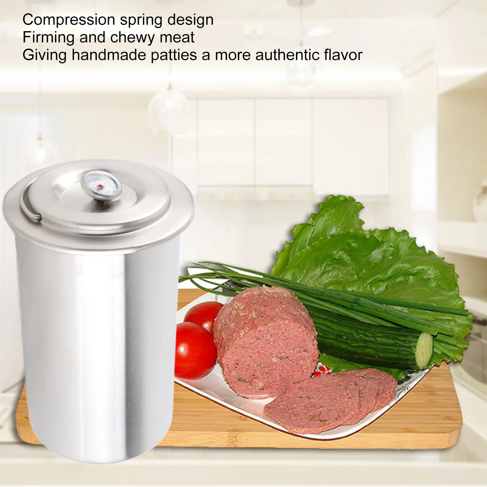 Prensa de carne casera saludable de acero inoxidable para hacer jamón, molde para tocino de cocina, caldera, sartén, estufa con termómetro