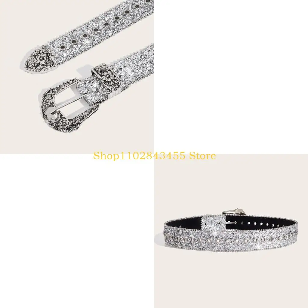 

49MC Blingbling Блестящий пояс с люверсами и пряжкой Ремень со стразами Костюмы унисекс с резьбой