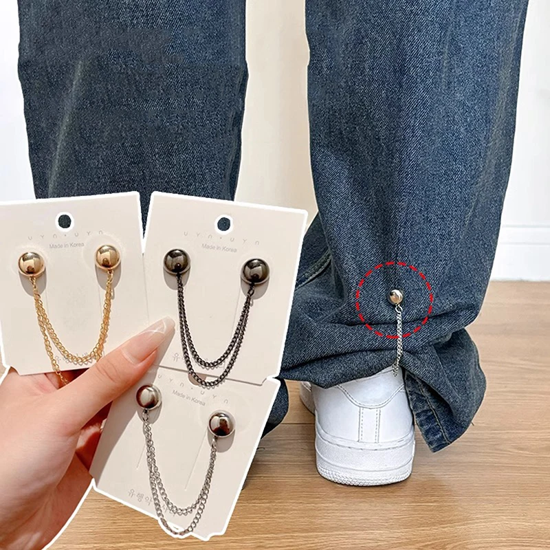 S 2pcs Multi-Function Magnetic Clothing Clip With Chain Metal Buttons Clip Clothes Scarf Trouser Legs Cuff Fixing Magnet Pin