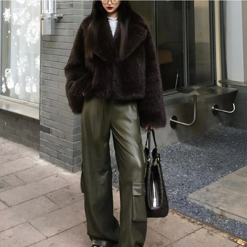 

European and American Style 2025 Winter New Fashion Versatile Solid Color Faux Fur Short Coat Jacket