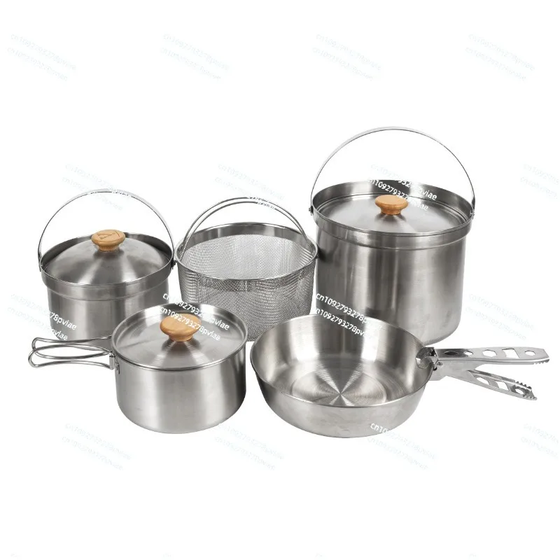 

Outdoor camping stainless steel set pot self-driving tour car portable picnic soup pot frying steaming household pot