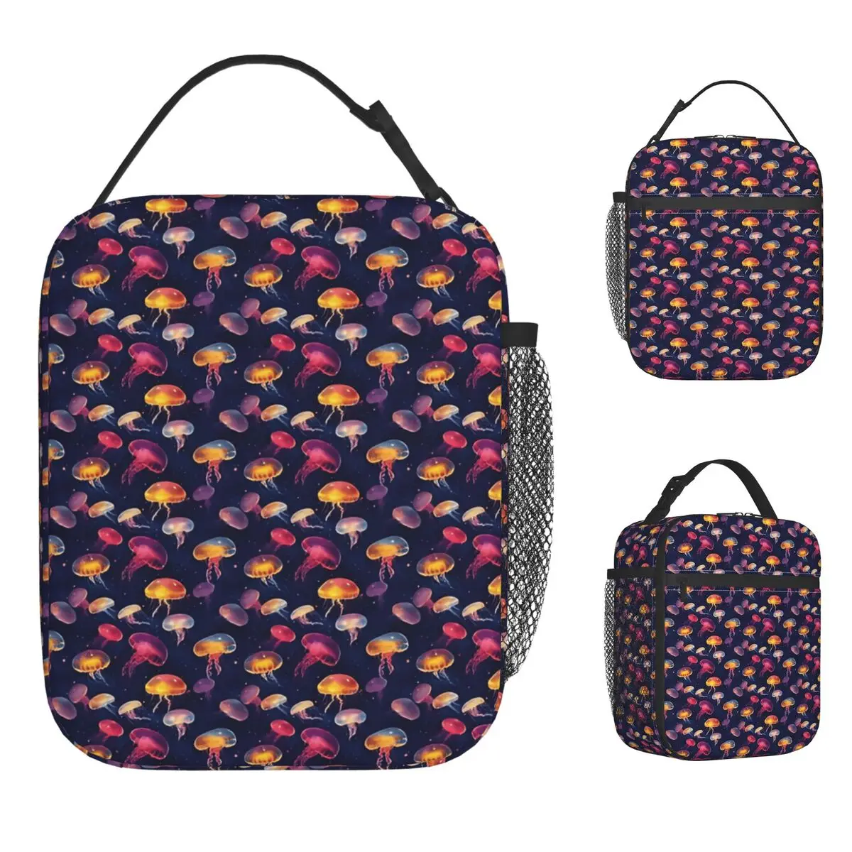 

Luminescent Rainbow Jellyfish Lunch Bag Vintage Lunch Box School Portable Thermal Tote Handbags Oxford Print Cooler Bag