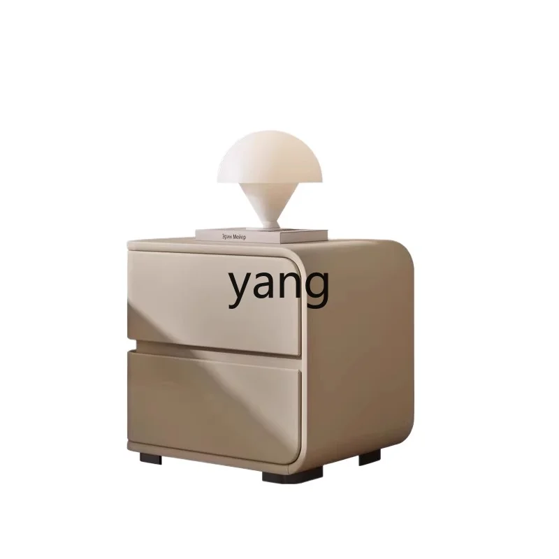 LH  modern minimalist milk tea style microfiber leather bedside table Italian minimalist art solid wood bedside cabinet