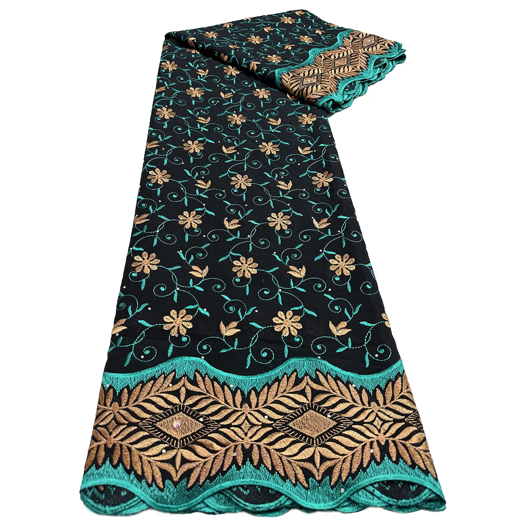 

Luxury 5Yards African Cotton Lace Fabric - Embroidered Swiss Voile With Stones For Wedding, Prom & Formal Dresses