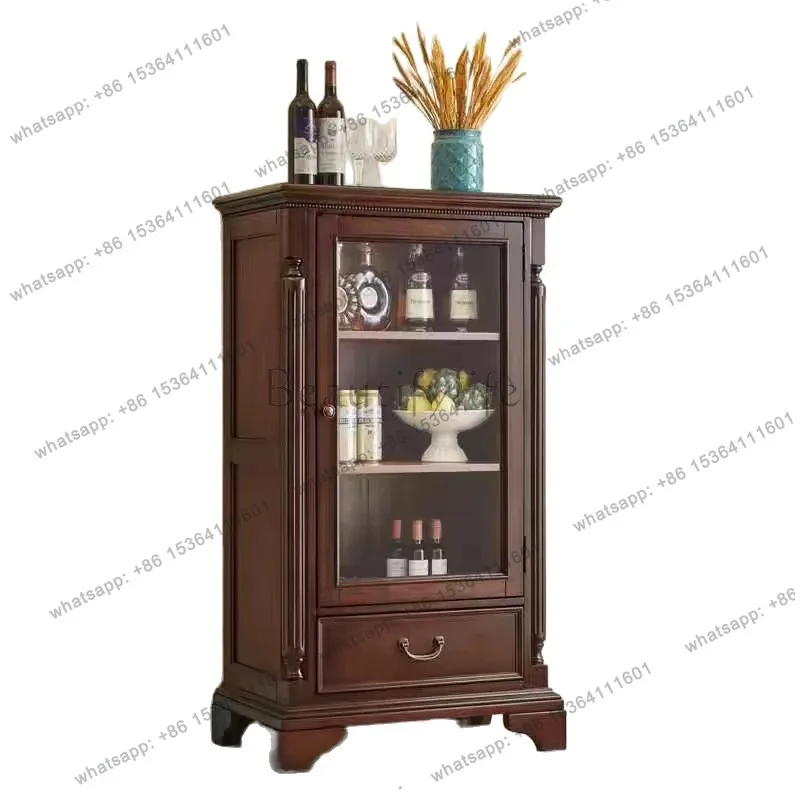 

American all-solid wood single-door wine cabinet 75cm glass door display side cabinet Z292