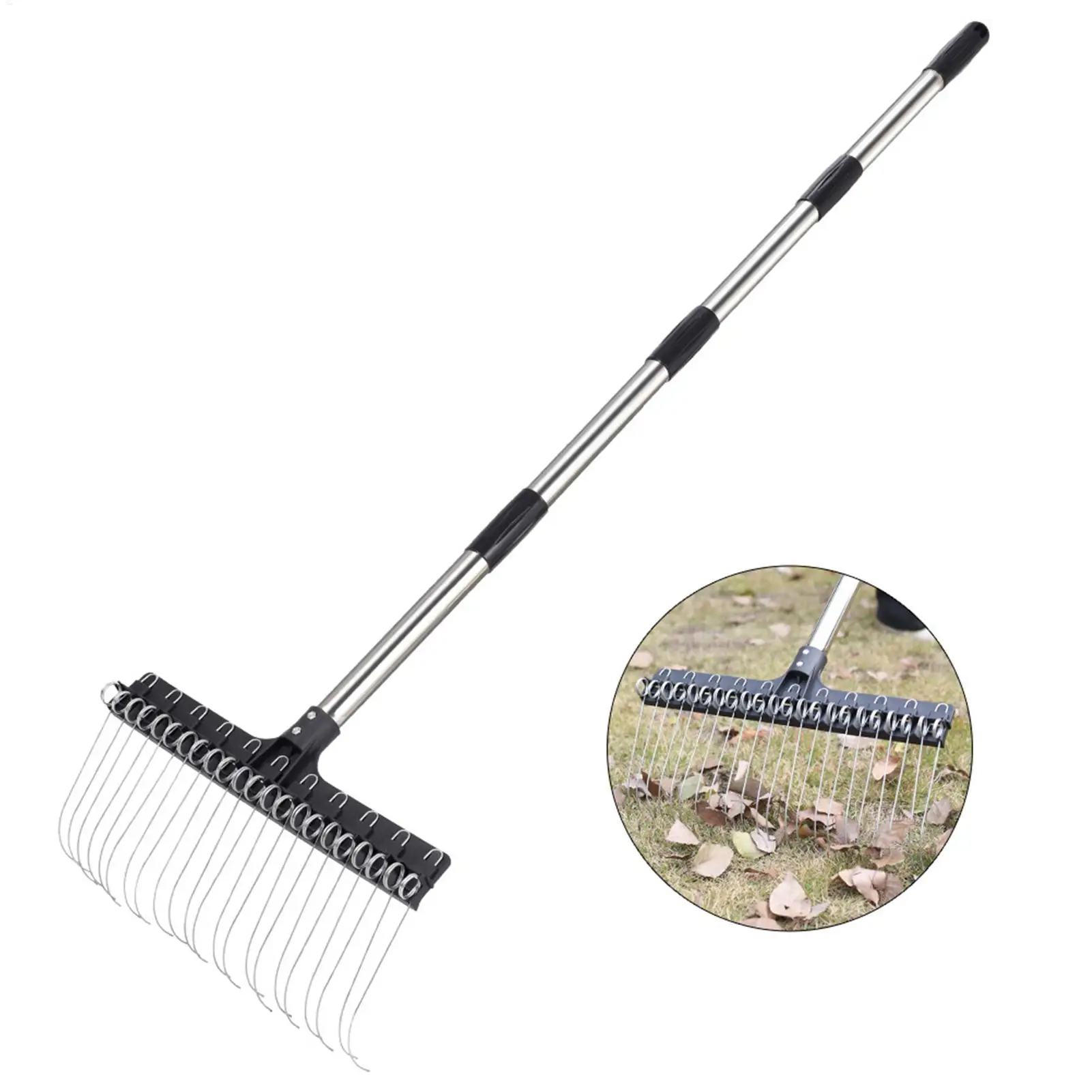 

Yard Rake 38.58-63 In Expandable Adjustable Ergonomic Metal Turf Rake For Grass Leaves Gardening Lawn Shrub Mulch Debris Pine