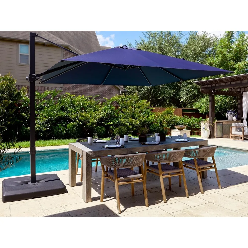 

квадратный наружный регулируемый смещенный консольный зонт с вращением на 360 градусов и 8 сверхпрочными металлическими ребрами