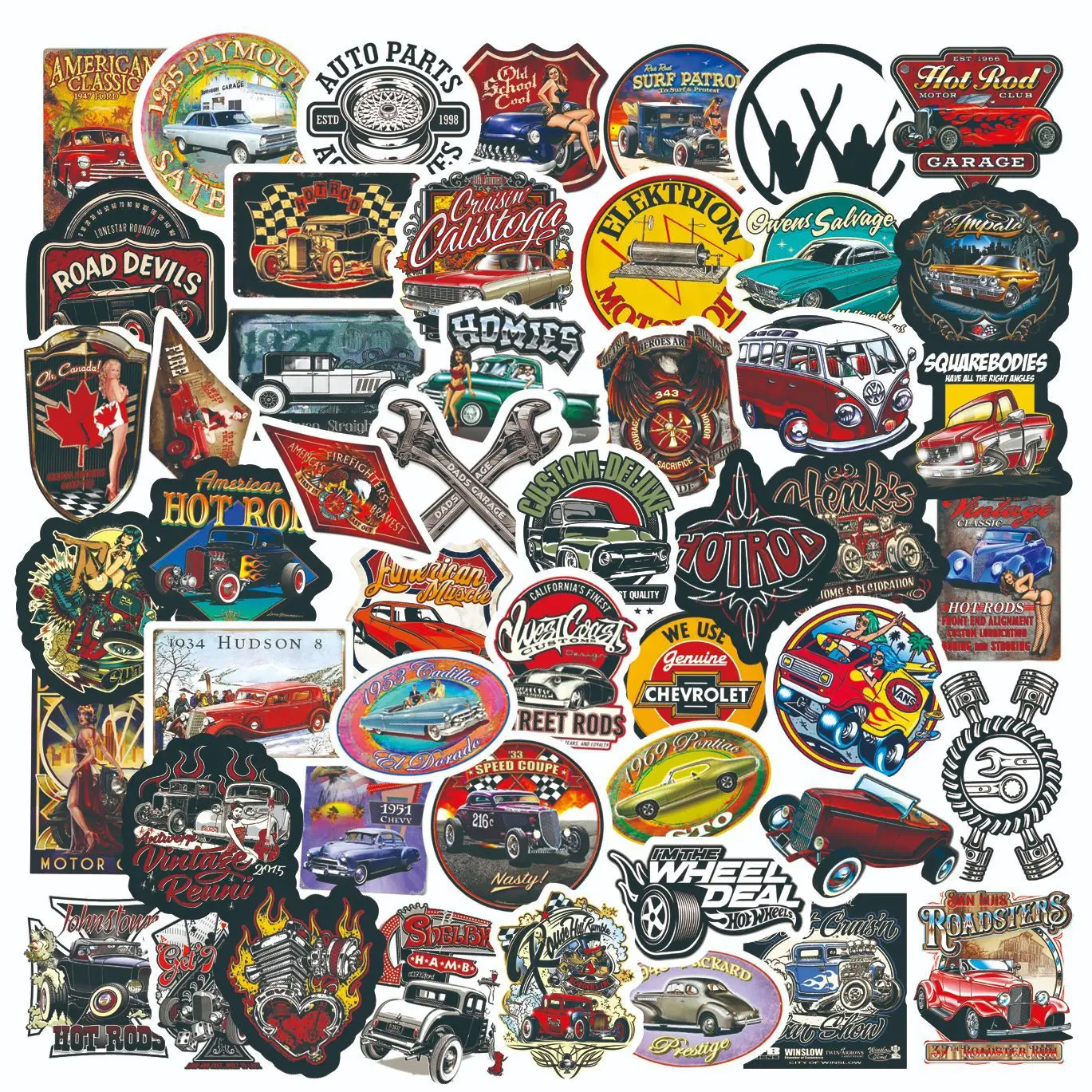 50 Stuks Retro Classic Auto Serie Graffiti Stickers Geschikt Voor Laptop Helmen Desktop Decoratie Diy Stickers Speelgoed Groothandel