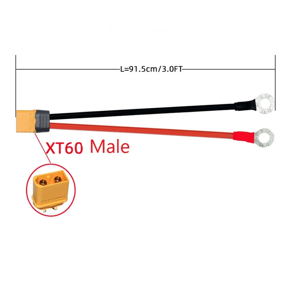 XT60 Grommet To Round Ring Terminal Connector Cable 12AWG RC Battery ESC Charger To O-shape Terminal Connector Cable