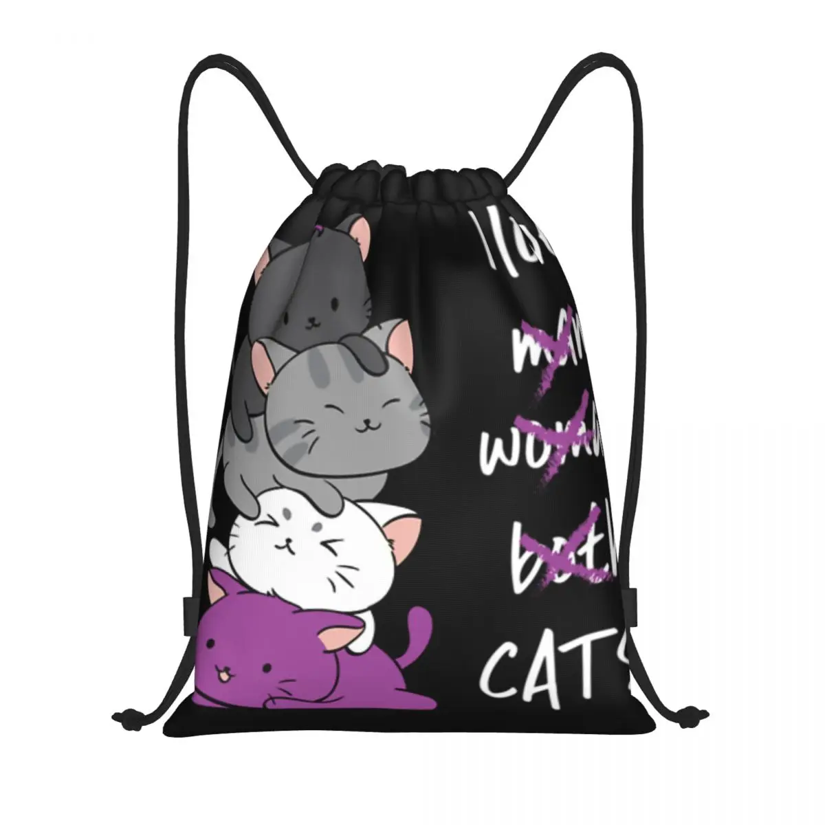 

Kawaii Catpile With Text-LGBTQ Asexual Pride For Ace Multi-function Portable Drawstring Bags Sports Bag Book Bag For Travelling