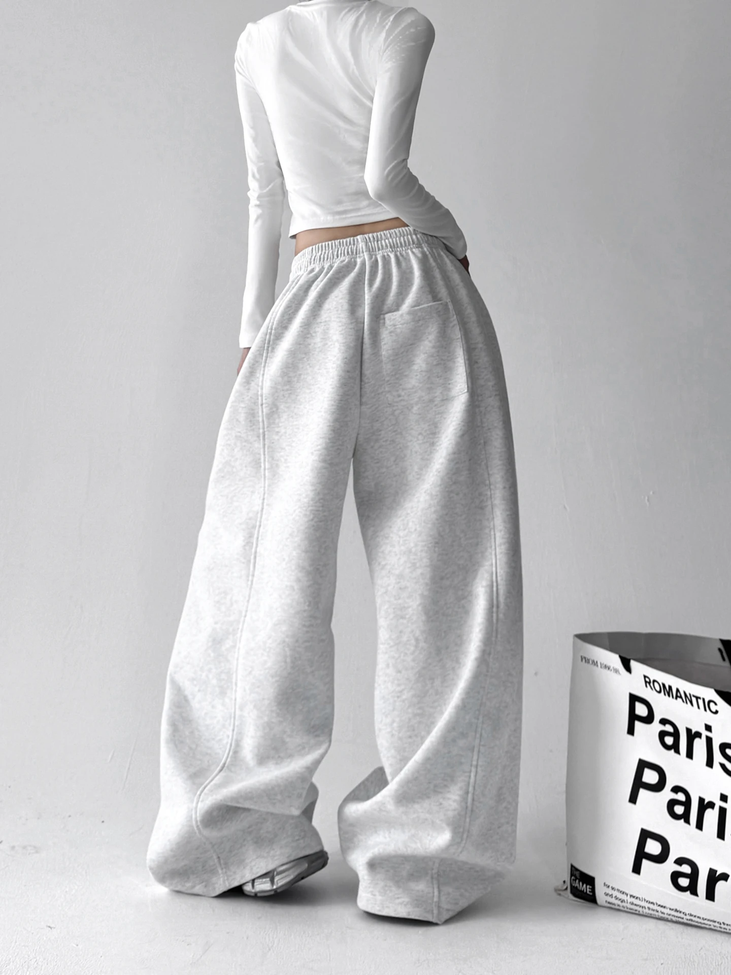 White ey Wide Leg Pants Women's Loose Comfortable Spor Casual Trousers High Waist Polyester Cotton Blend Winter Faion