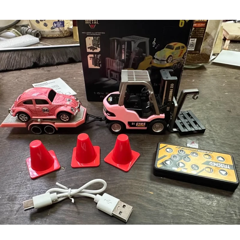 

1:64 Mini Alloy Forklift Remote Control Toy Multifunctional With Multiple Detachable Brackets Suitable For Children'S Gifts