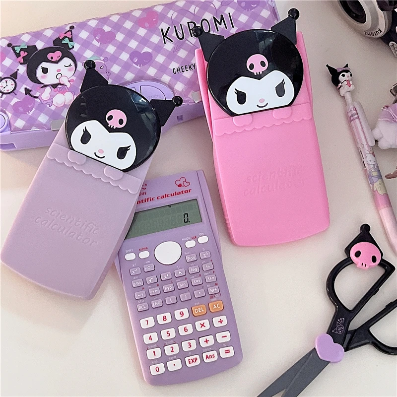 Kawaii Hello Kitty Kuromi Portable Cartoon Slide Calculator Student Stationery Anime Sanrio Girl Heart Cute Function Computer