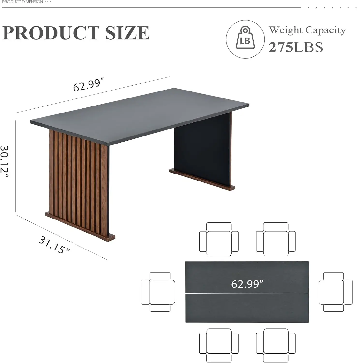 Colamy Dining Table For 4-6 People, 63 Inch Rectangular Kitchen Table, Farmhouse Dinner Table With Wooden Base For Dining