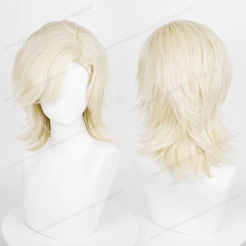 Peluca de pelo sintético de base media de 44cm para Cosplay, pelo negro, blanco, rojo, plateado, rosa, azul, pelos resis