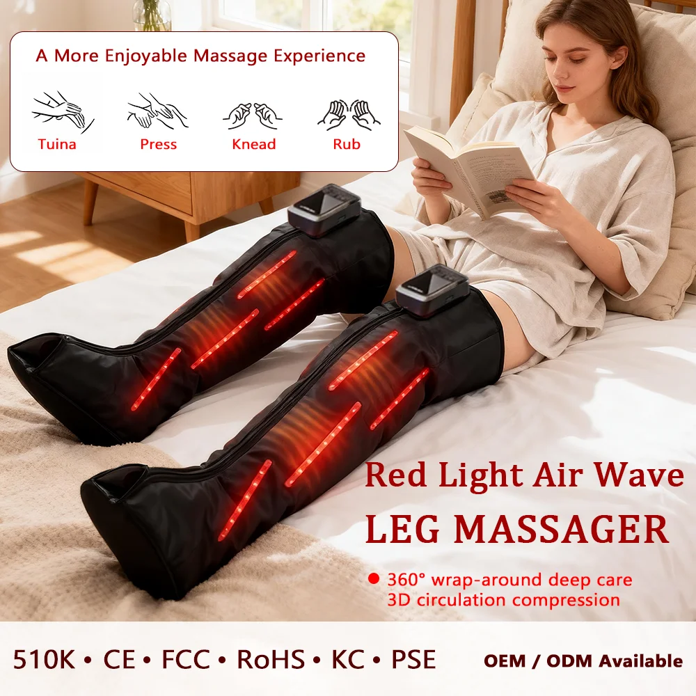 Cordless 510K Air Compression Leg Massager with Red Light LED Heat Recovery Boots for Circulation and Sports Relaxation