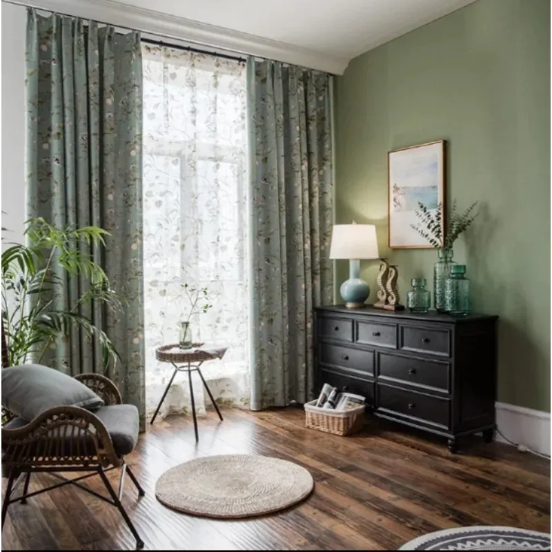 

Customized Flower Luxury Curtains for Living Room Dining Room Bedroom Pastoral Products Floor To Ceiling Cotton Linen WhiteTulle