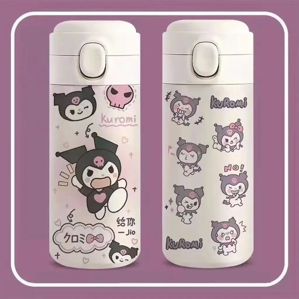 Sanrio Kuromi   304 Stainless Steel Thermos Cup Cartoon Portable Pop-up Kawaii Straw Cup for Male and Female Students