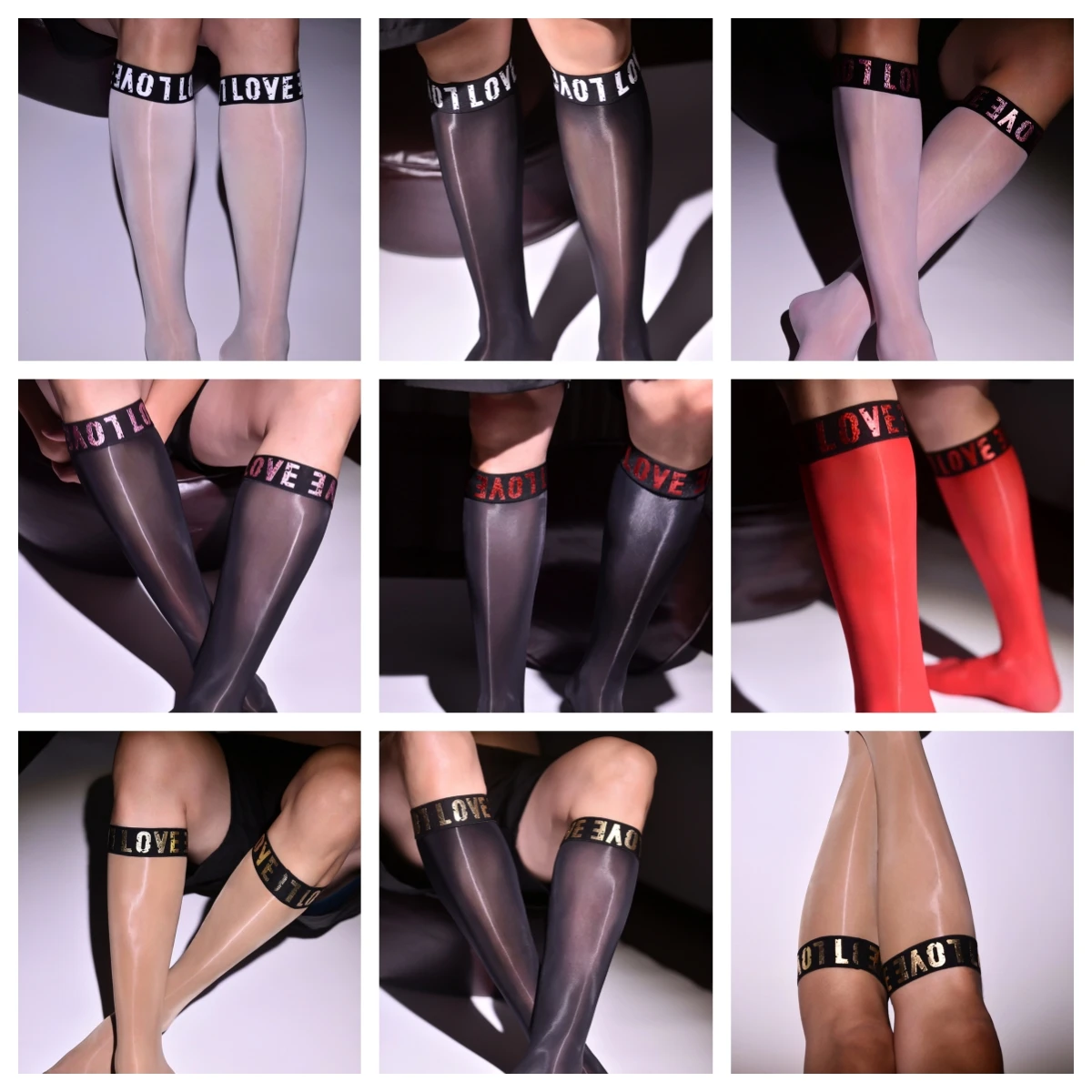 Kaus kaki tipis berbaju pria musim panas kaus kaki sebetis berkilau minyak kaus kaki bisnis tipis tipis pakaian kaus kaki hitam biru biru Solid kaus kaki kasual