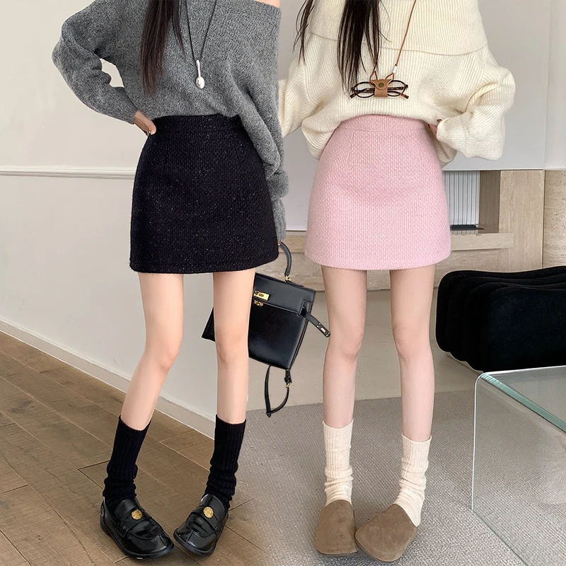 Coréen Sle taille haute a-ligne jupe femmes automne hiver Plaid minceur Ele f-longueur jupe vêtements de transport