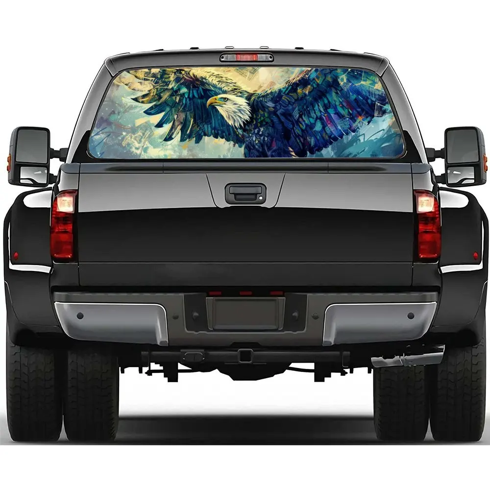 Spreading Wings Eagle Print Car Rear Windshield Sticker Truck Window See Through Perforated Back Window Vinyl Decal Decoration