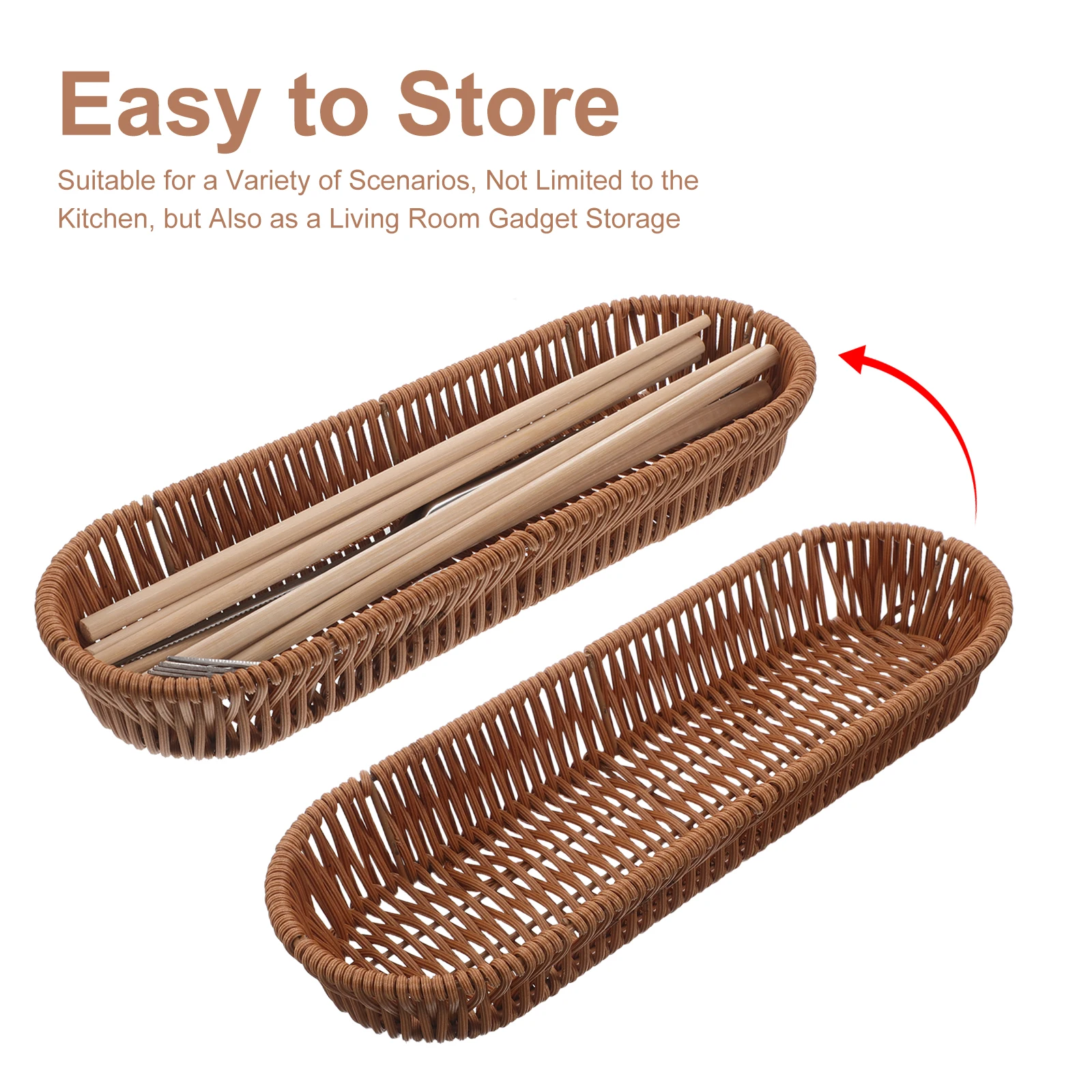

Woven Cutlery Basket For Tableware Imitation Rattan Utensil Holder Countertop Organizer Tray For Spoons Forks Chopsticks Kitchen
