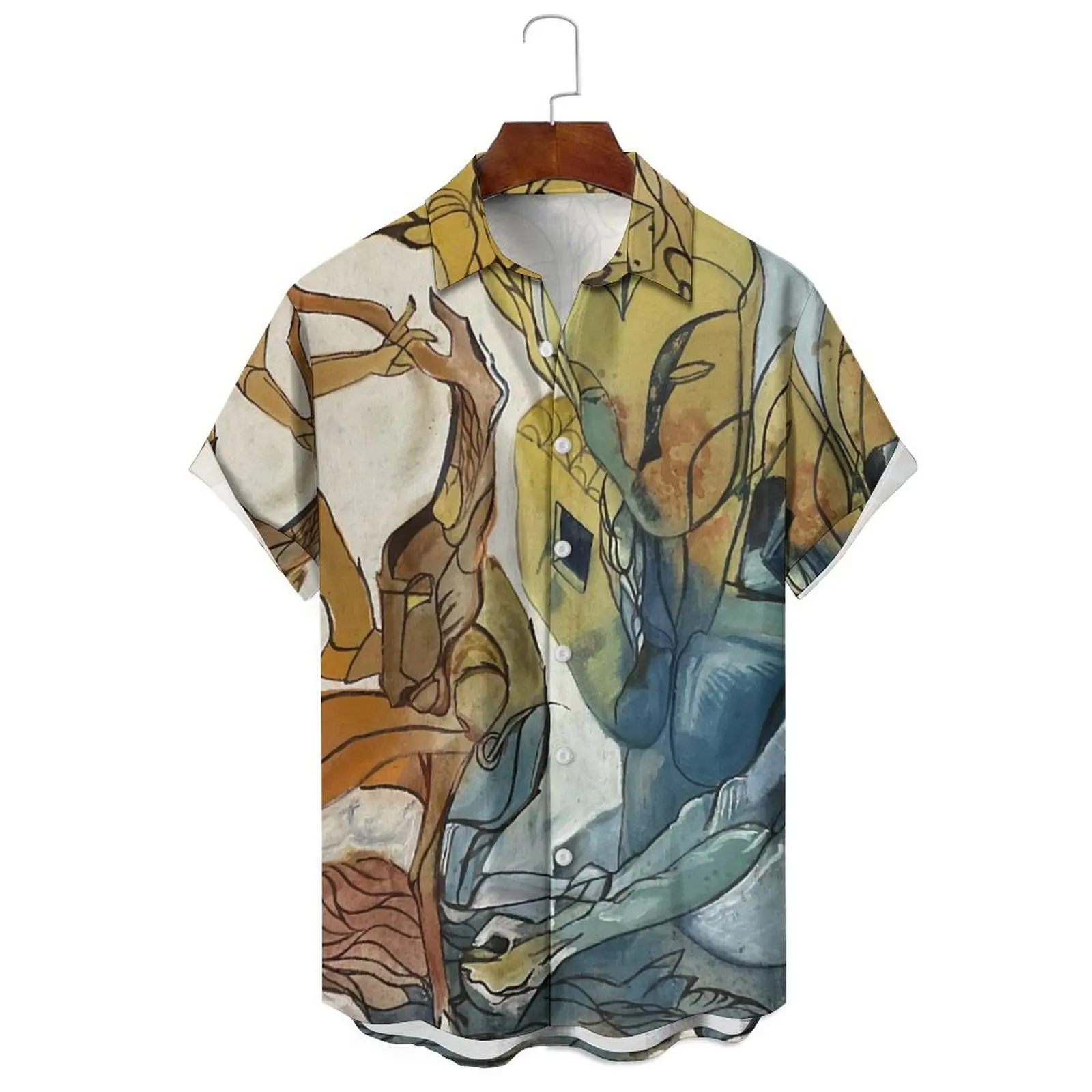 

Men's/Women's Fashion Summer Relaxed Relaxed Casual Irregular Abstract Illustrated Print Color Contrast Short-Sleeved Shirt