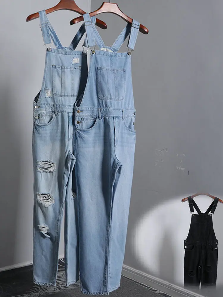 

Men's Slim Fit Blue Denim Overalls Vintage Hong Kong Style Fashion Brand High Waist Thick Jeans Material Daily Wear All Seasons